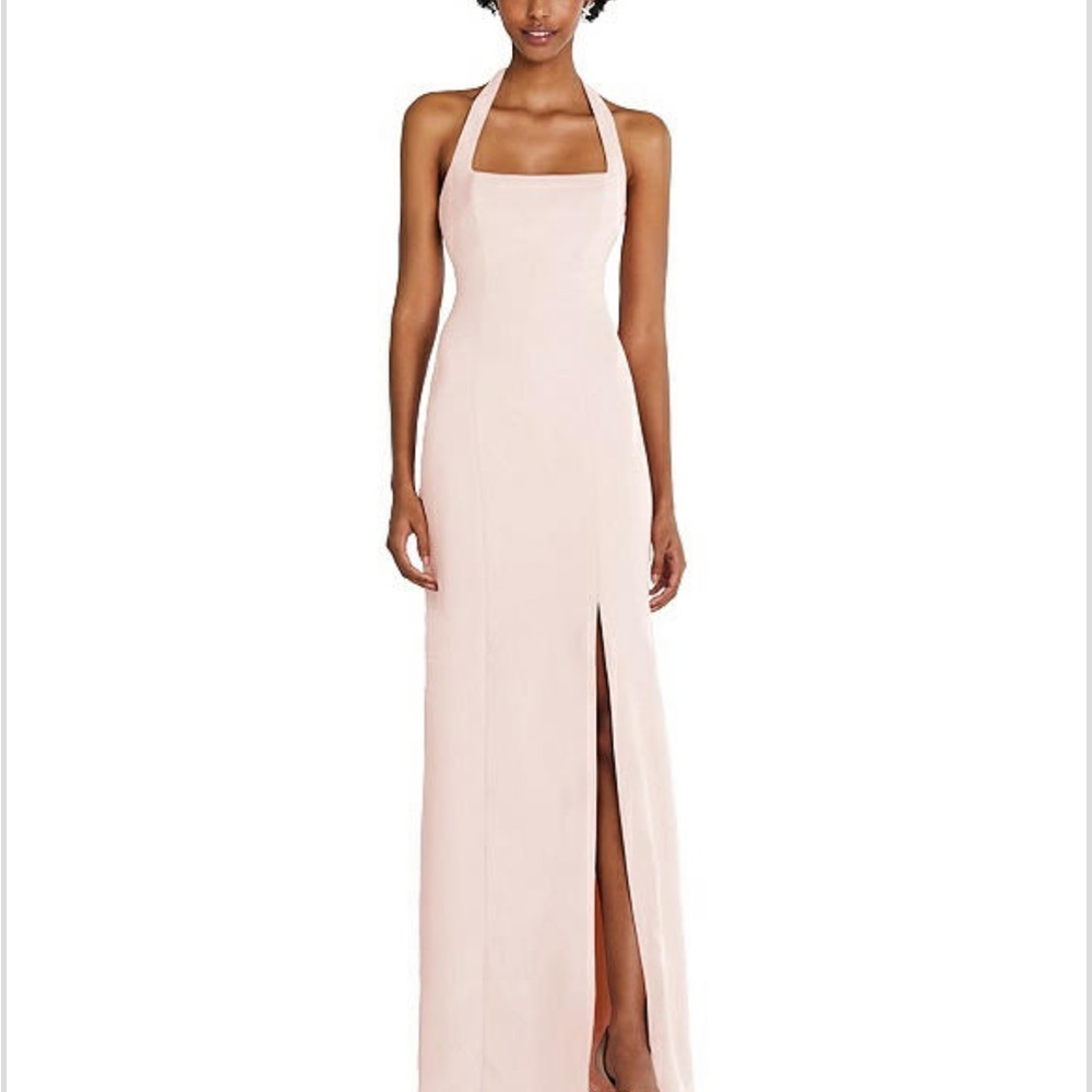 COPY - Tie Halter Open Back Trumpet Gown Size Small Blush